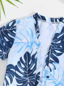 Baby Boys' Swimwear Set, Plant Print Swimsuit With Woven Fabric And Matching Hat - Multicolor - View 4