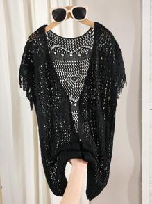 Kimono cho bé gái tuổi mới lớn Kimono đi biển dệt kim rỗng rộng rãi này dành cho bé gái tuổi mới lớn là lựa chọn lý tưởng cho thời trang đi biển mùa hè. Thiết kế rộng rãi phù hợp để chống nắng và gió, đồng thời thoáng khí và nhẹ. Họa tiết thiết kế rỗng giúp quần áo thoáng khí hơn, thể hiện sự thanh lịch và thời trang. - màu đen - Xem 3