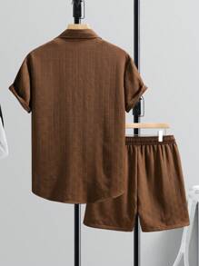 Manfinity RSRT Áo sơ mi và quần đùi nam cài nút chắc chắn cho mùa hè - Cà phê nâu - Xem 2