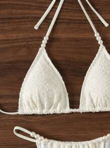 SHEIN Swim Women's Solid Color Halter Strap Sexy Bikini Set For Vacation Summer