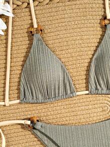 SHEIN Swim 夏季海灘環連三角形綁帶比基尼