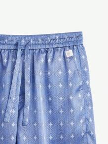 AKNOTIC Business Casual Quần short nam dệt kiểu lụa in họa tiết dáng rộng dây rút eo thẳng, dài đến đầu gối, thích hợp cho mùa hè - Màu xanh nhạt - Xem 4