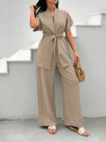 EURMUSE Pink Two  Pieces Cozy Sets - Beige - View 5