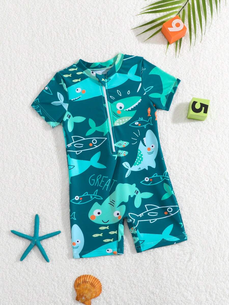 Baby Boy Infant/Toddler Swimsuit, Cartoon Printed One-Piece Bathing Suit