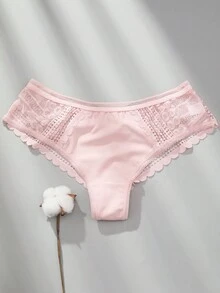 VKME 3 قطع/مجموعة سراويل داخلية تنورة بخصر منخفض بتصميم دانتيل بألوان متباينة - متعدد الألوان - مشاهدة 5