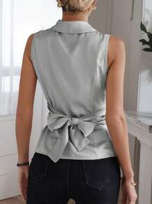 SHEIN Clasi Shawl Collar Wrap Cross Blouse For Dailywear - Light Grey - View 2