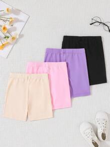 Niña joven Pantalones cortos básicos 4 piezas cómodos con estampado de corazón, para uso diario y uso en la calle, verano - Multicolor - Ver 2