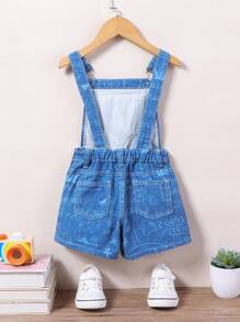 男童可愛活潑的牛仔工裝褲和連身褲，幼童款 - 中等水洗藍 - 查看 2