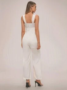 Forever 21 New Summer Satin Flared Jumpsuit With Drape Neckline For Parties - White - View 2