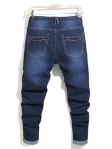 Classic High-End Mature Men's Washed Pocket Slim Fit Jeans - Dark Wash - View 5