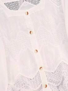 Square Neck, Vintage Panel, Cut-Out Long-Sleeved T-Shirt - White - View 6