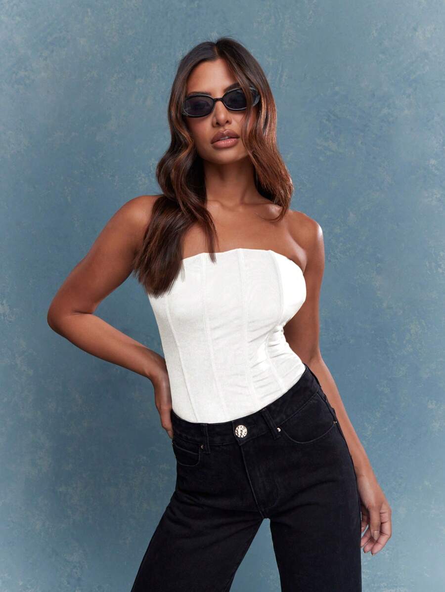 MISSGUIDED Strapless Corset Top Bustier Evening Party Club Wear Structured Boned Design Fashion Statement Piece Elegant Summer Bodycon - White - View 1