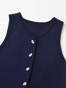 Button Front Split Hem Knit Top