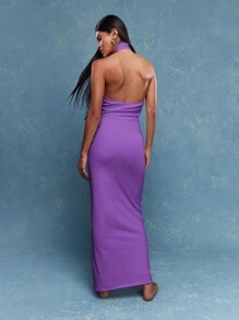 MISSGUIDED Cross Halter Neck Cut Out Maxi Dress - Purple - View 2