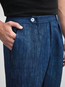 Manfinity VCAY Easy Care Linen-Like Men's Woven Printed Straight Leg Casual Suit Pants, Mid-Waist, Long, Suitable For Spring And Summer Season - Navy Blue - View 1