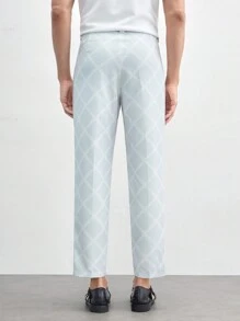 AKNOTIC Business Casual Men's Woven Pattern Printed Straight Leg Long Casual Suit Pants, Suitable For Spring And Summer - White - View 4