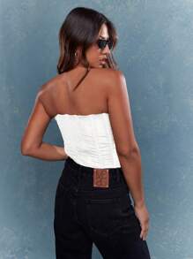 MISSGUIDED Strapless Corset Top Bustier Evening Party Club Wear Structured Boned Design Fashion Statement Piece Elegant Summer Bodycon - White - View 2