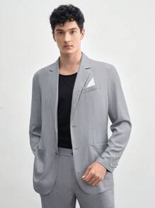 Manfinity RebelGame 男士梭织一体式休闲长袖商务西装外套，适合春秋季节，秋冬 - 淺灰色 - 查看 1