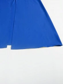 Elegant One-Shoulder Slit Solid Color Dress, Sleeveless - Blue - View 4