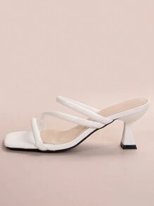 Sandalias de tacón alto con punta cuadrada y suela blanda, estilo francés, de color blanco, cómodas para mujer. Ideales para negocios, fiestas, citas y paseos al aire libre en primavera y verano - Blanco - Ver 3
