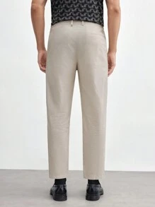 AKNOTIC Business Casual 純棉男士織造休閒直筒褲，適用於春季和夏季 - 杏色 - 查看 5