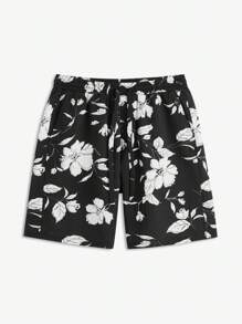 AKNOTIC Business Casual MOCODE Men's Woven Loose-Fit Mid-Waist Shorts With Ditsy Floral, Suitable For Summer