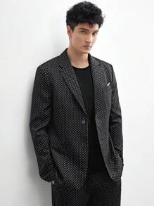 AKNOTIC Business Casual Áo khoác blazer nam dáng ôm in họa tiết dệt kim Easy Care, phù hợp mặc đi làm và đầu thu, mặc vào mùa thu đông - Màu xám đen - Xem 6