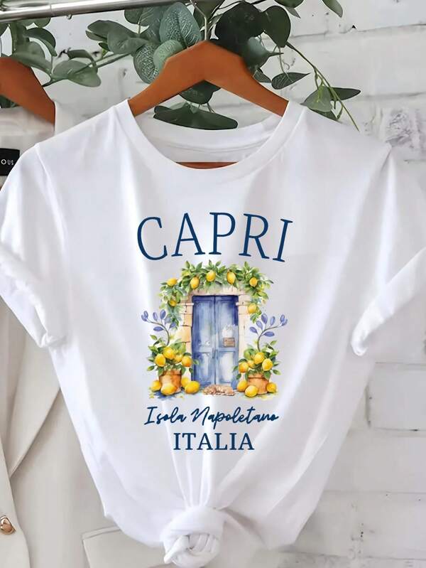 Camiseta de Verão Casual Esportiva de Moda de Rua Italiana para Mulheres