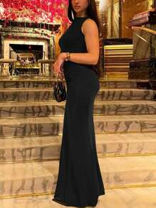 Đầm bodycon ôm sát không tay màu trơn dành cho nữ, màu đen, gợi cảm, thanh lịch, thích hợp cho mùa hè. - màu đen - Xem 4