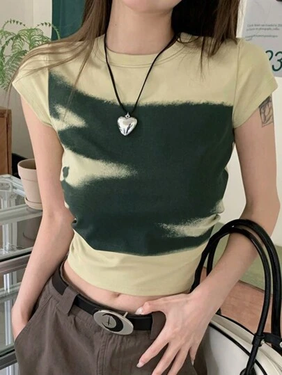 女士夏季休闲图案印花短袖 T 恤