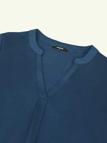 女士 3/4 袖 V 领衬衫、商务休闲正式办公衬衫、优雅女士上衣 - 藍色 - 查看 3