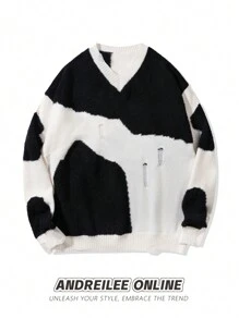 Suéter de manga larga con estampado de mezclilla ANDREILEE, para uso casual - Negro - Ver 1