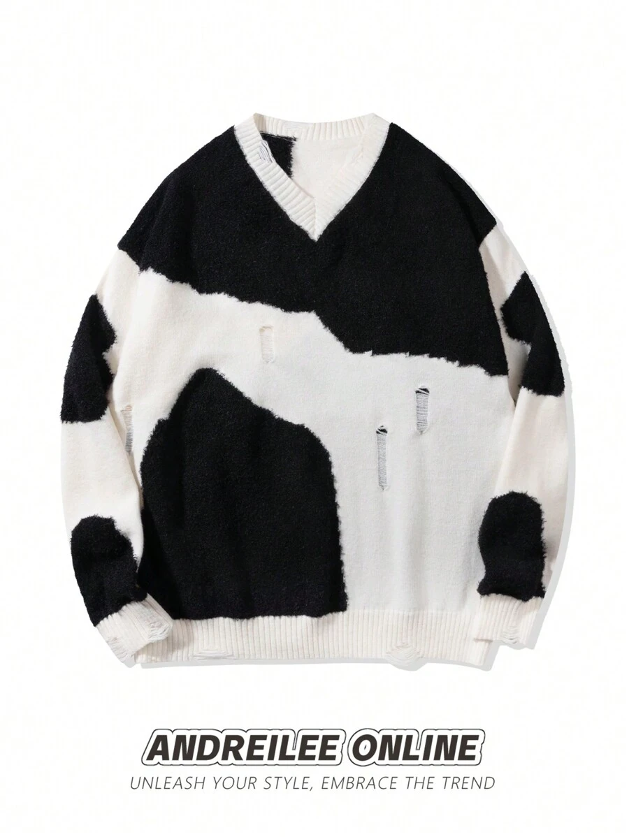 Suéter de manga larga con estampado de mezclilla ANDREILEE, para uso casual - Negro - Ver 1