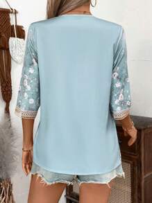 SHEIN LUNE Printed Casual Women's Spring Shirt, Classic Long Sleeve Button-Down Bohemian Blouse - Multicolor - View 2
