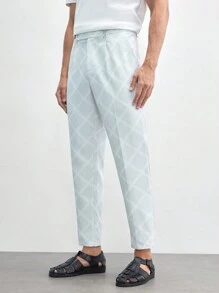 AKNOTIC Business Casual Men's Woven Pattern Printed Straight Leg Long Casual Suit Pants, Suitable For Spring And Summer - White - View 7