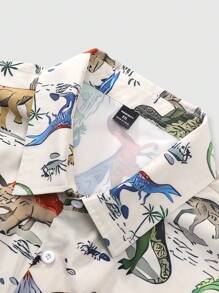 Manfinity RSRT Men's Button Down Short Sleeve Shirt With Dinosaur Print , Slim Fit Sleeveless Up Graphic Colorful Shirt - Multicolor - View 4