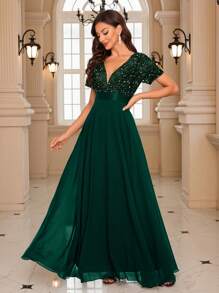 UNITHORSE 亮片拼接礼服优雅舞会婚礼宾客礼服，适合毕业礼服、新娘礼服、生日女士服装、派对礼服、晚礼服