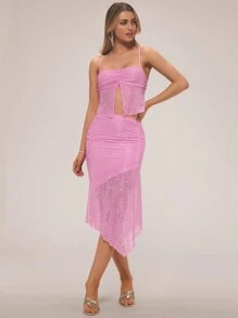 Forever 21 New Summer Split Hem Cami Top Asymmetrical Hem With Bodycon Skirt Party Set - Pink - View 5