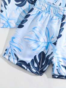 Baby Boys' Swimwear Set, Plant Print Swimsuit With Woven Fabric And Matching Hat - Multicolor - View 5