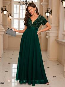 UNITHORSE 亮片拼接礼服优雅舞会婚礼宾客礼服，适合毕业礼服、新娘礼服、生日女士服装、派对礼服、晚礼服