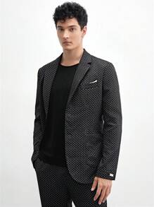 AKNOTIC Business Casual Áo khoác blazer nam dáng ôm in họa tiết dệt kim Easy Care, phù hợp mặc đi làm và đầu thu, mặc vào mùa thu đông - Màu xám đen - Xem 5