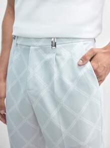 AKNOTIC Business Casual Men's Woven Pattern Printed Straight Leg Long Casual Suit Pants, Suitable For Spring And Summer - White - View 5