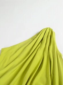 Elegant Solid Color Long Formal Dress With Slit Hem, Sleeveless One Shoulder Design - Green - View 6