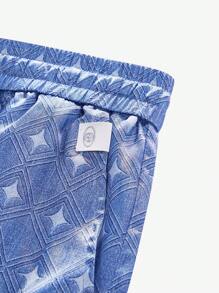 AKNOTIC Business Casual Quần short nam dệt kiểu lụa in họa tiết dáng rộng dây rút eo thẳng, dài đến đầu gối, thích hợp cho mùa hè - Màu xanh nhạt - Xem 5