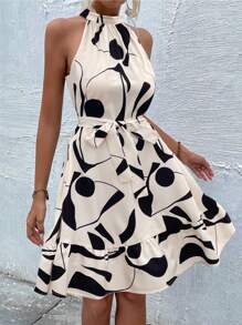 SHEIN Clasi Sleeveless Floral Print Halter Neckline Tie Design Women's Dress - Multicolor - View 4