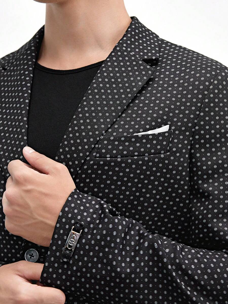 AKNOTIC Business Casual Áo khoác blazer nam dáng ôm in họa tiết dệt kim Easy Care, phù hợp mặc đi làm và đầu thu, mặc vào mùa thu đông - Màu xám đen - Xem 1
