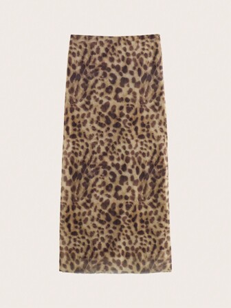 Leopard Print Mesh Skirt