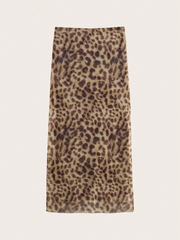 Leopard Print Mesh Skirt