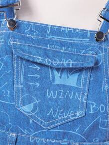 男童可愛活潑的牛仔工裝褲和連身褲，幼童款 - 中等水洗藍 - 查看 4