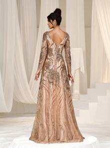 Faeriesty Plunging Neck Back Lace Up Formal Sequin Prom Dress